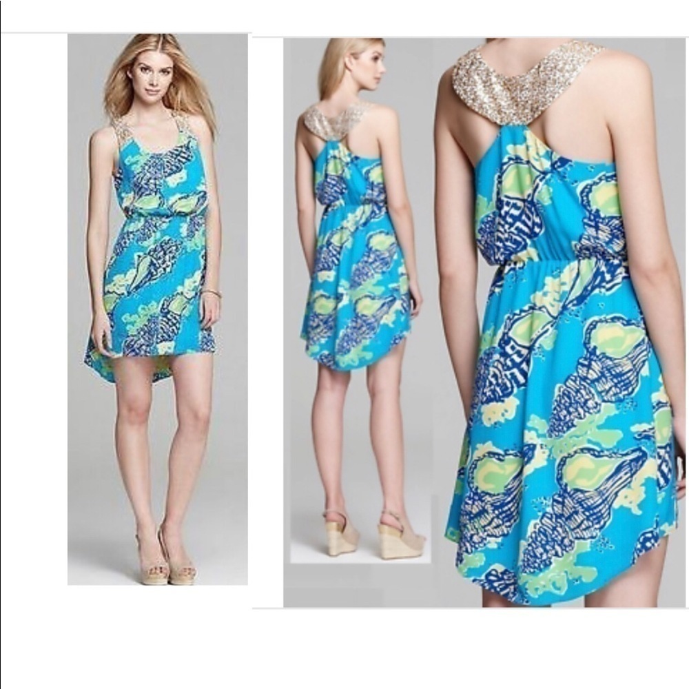Lilly Politzer sound the horn dress size small high low Turquoise summer beach